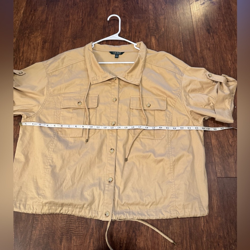 Lauren Ralph Lauren Tan Utility Button Up Top - Picture 7 of 8